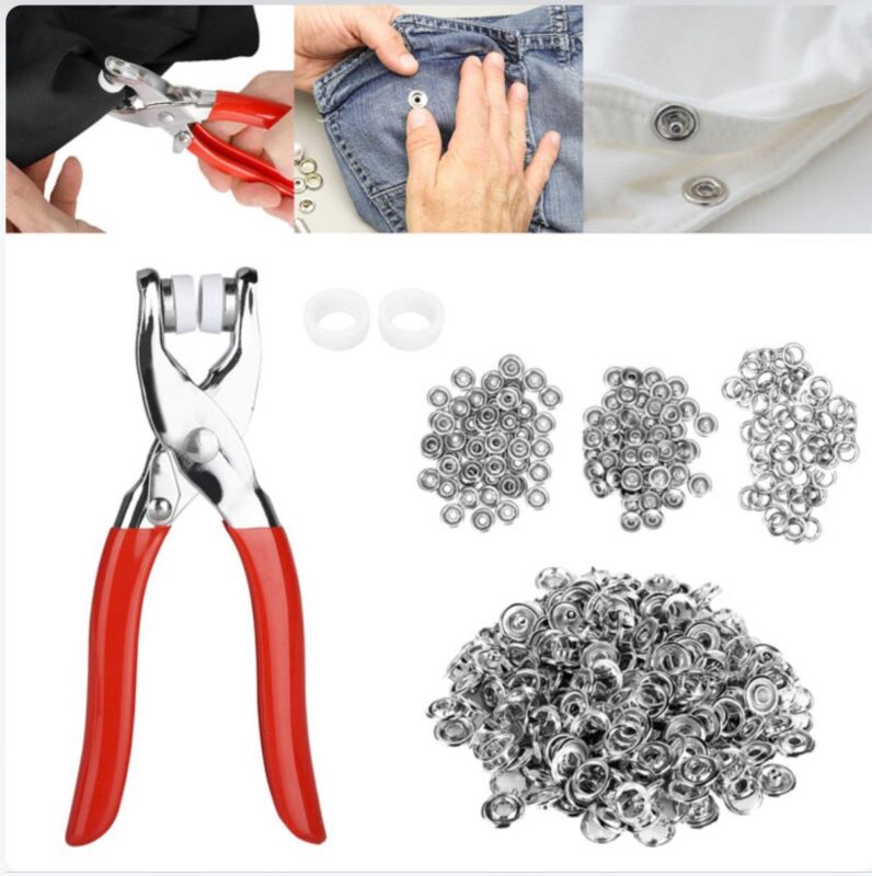 Metal Hand Press Snap Button Pliers Kit With 100 buttons